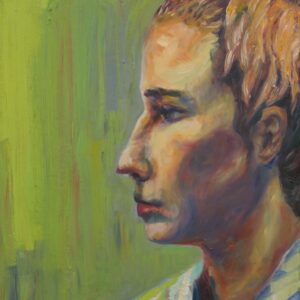 Girl staring into green