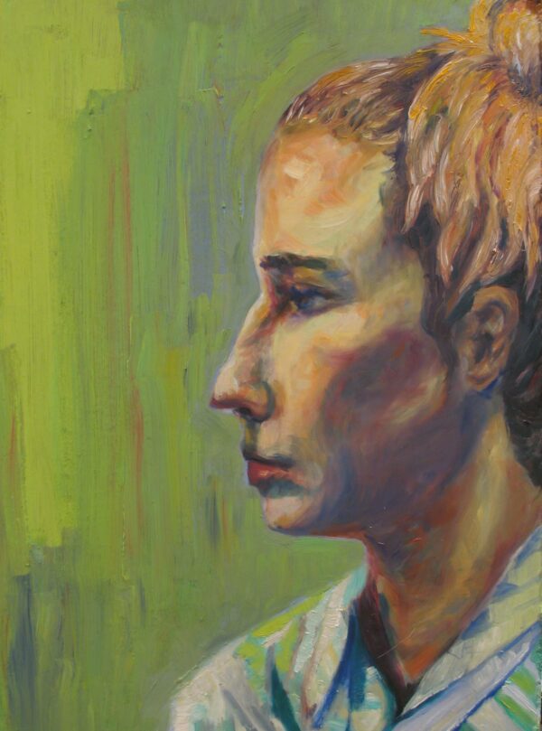 Girl staring into green