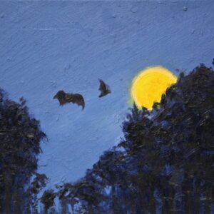 Bats flying over the moon