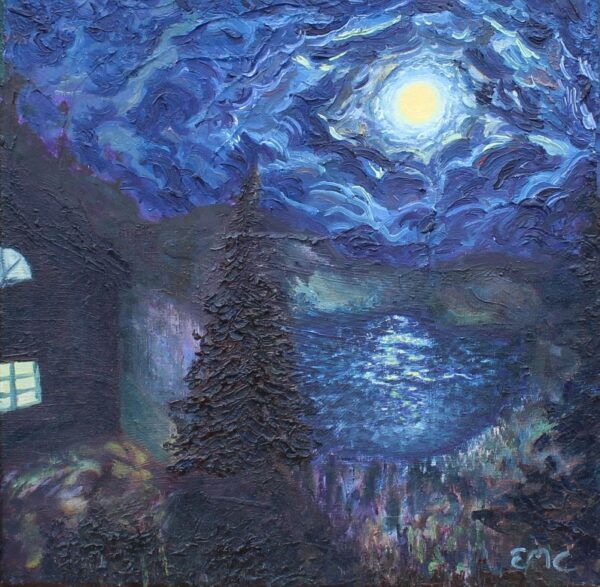 Cabin and full moon
